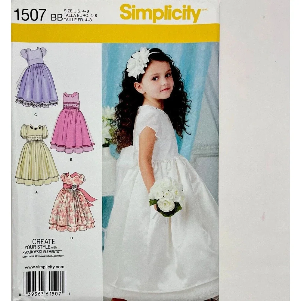 Pattern Toddlers Sz 4-8 U Childs Special Occasion Dress Simplicity 1507 New/Uncu